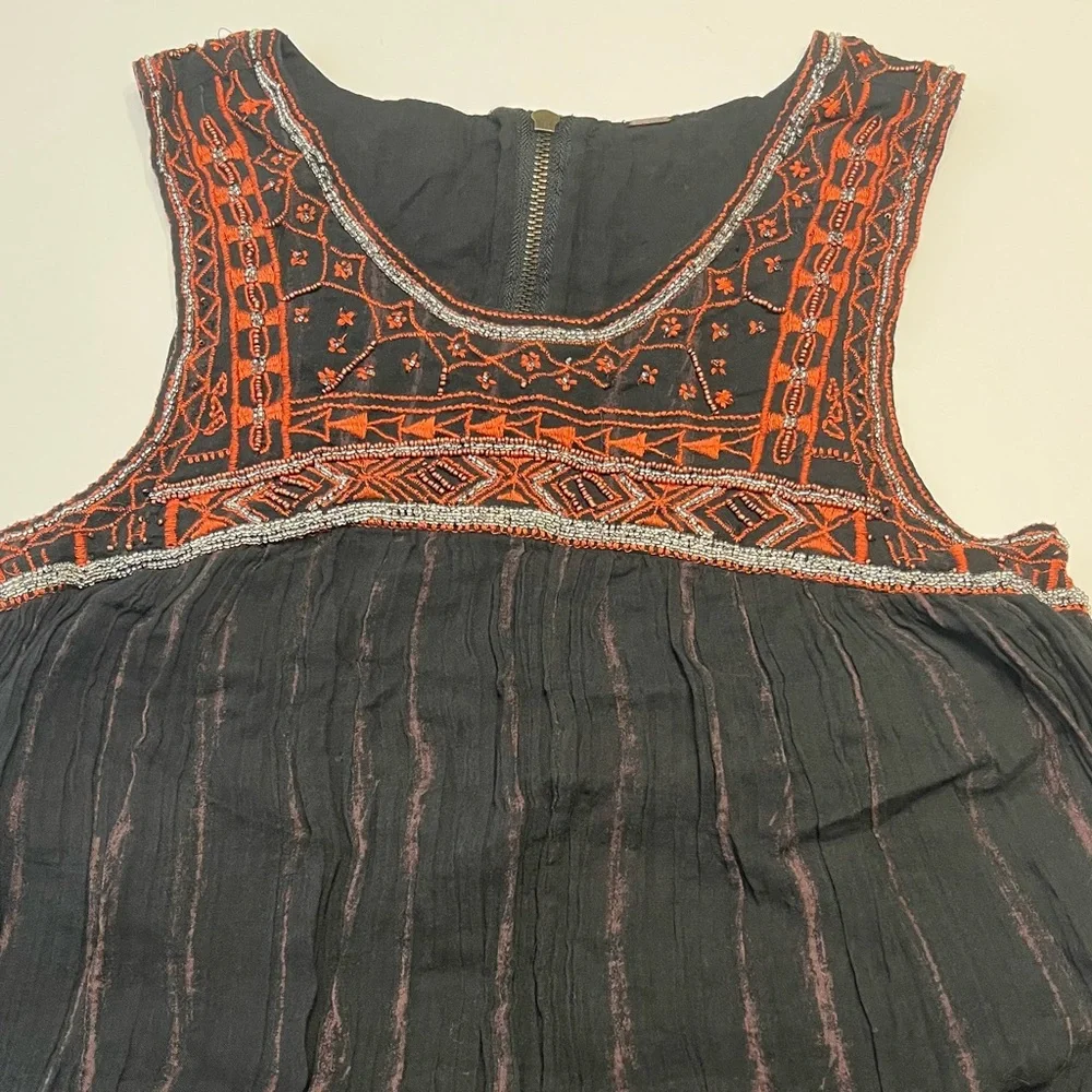 Free People Aztec Bib Beaded Embroidered Black Boho Festival Mini Dress